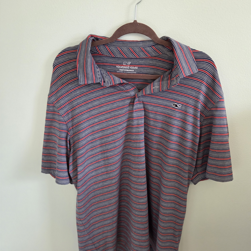 Vineyard Vines Red and Blue Striped Performance Shirt
